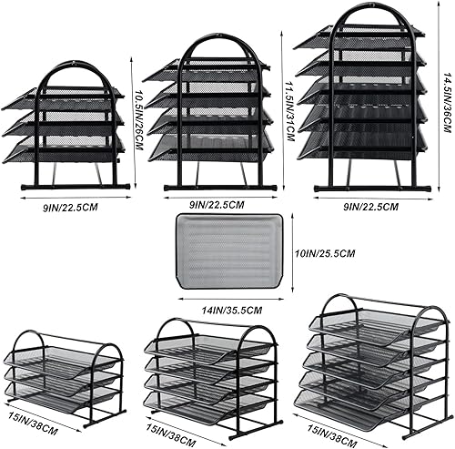 Miniatura 5 de Bandeja de malla de 4 niveles, organizador de papel de escritorio de oficina con bandejas deslizantes para accesorios de escritorio, suministros de