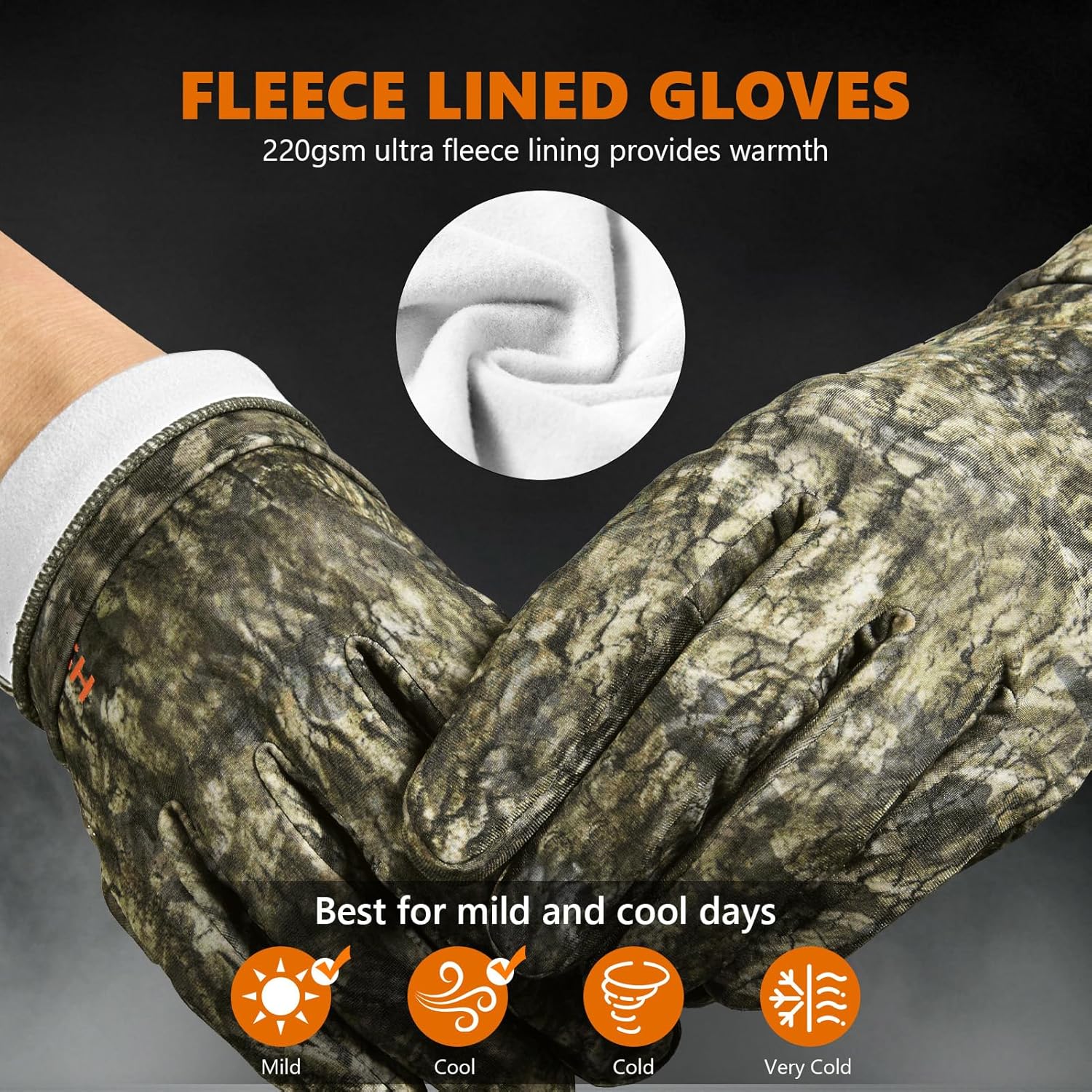 BASSDASH Unisex Fleece Liner Lightweight Camo Hunting Gloves Touchscreen Warm Gloves for Fishing Photography HG07 - Image 2