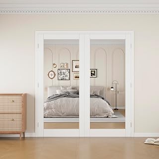 72" x 80" French Interior Door Slab (Double 36" x 80" One Side Mirror Door Shakers Replacement Only, Without Hardware Kit & Frame), Pre-Finished & Paintable, Prebuilt Home Doors Panels