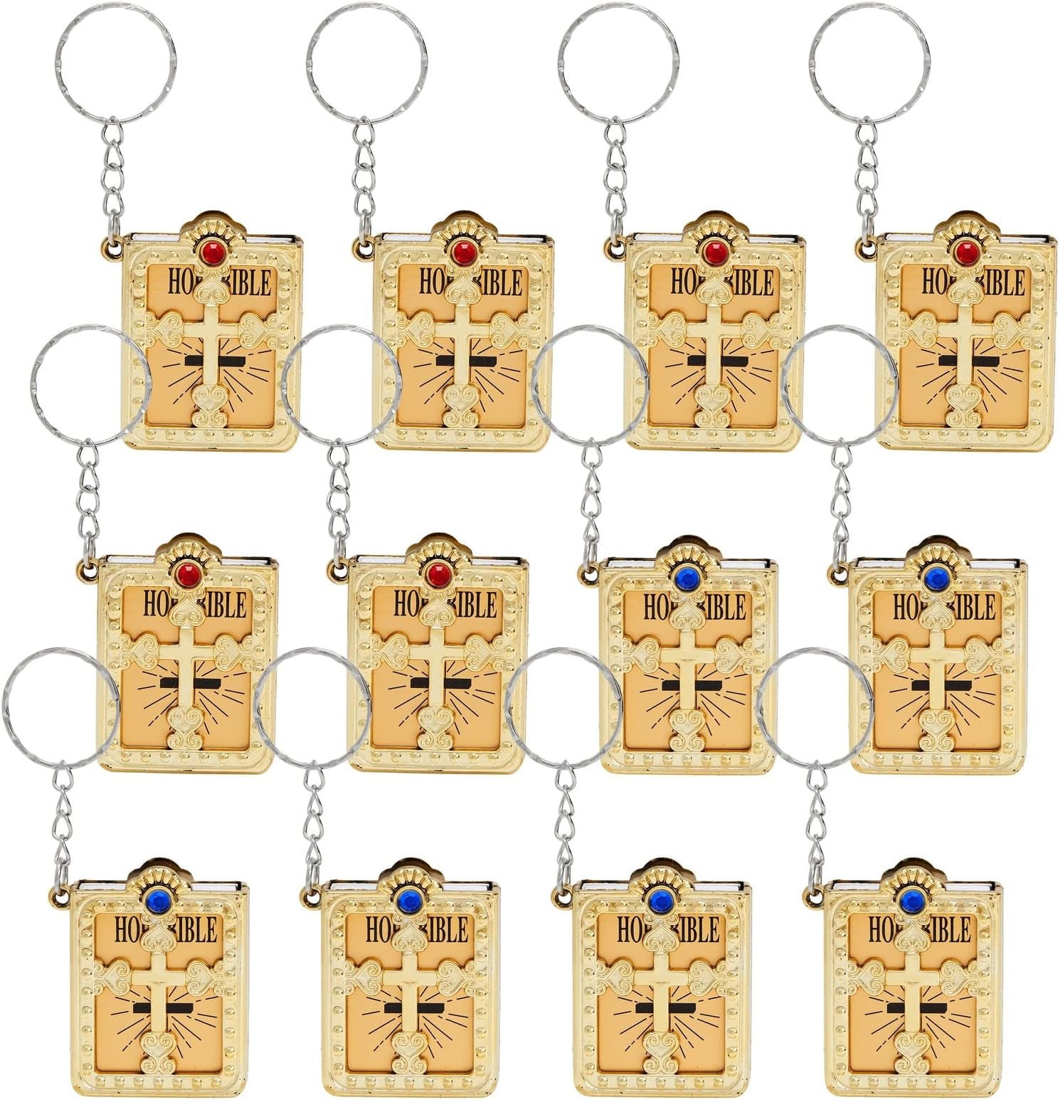 Juvale12 Pack Mini Bible Keychain, Jesus Keychain - Bulk Religious Holy Bible Key Holders for First Communion, Easter, Baptism (Gold, 3.3 In)