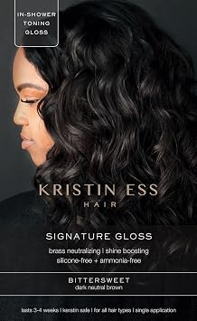 Kristin Ess Hair Gloss in Bittersweet Dark Brunette - 4 Wk Semi Permanent Hair Color for Women - Dark Brown Color Depositing Conditioner & Toner for Vibrant Color + Shine - Hair Dye Glaze - Vegan