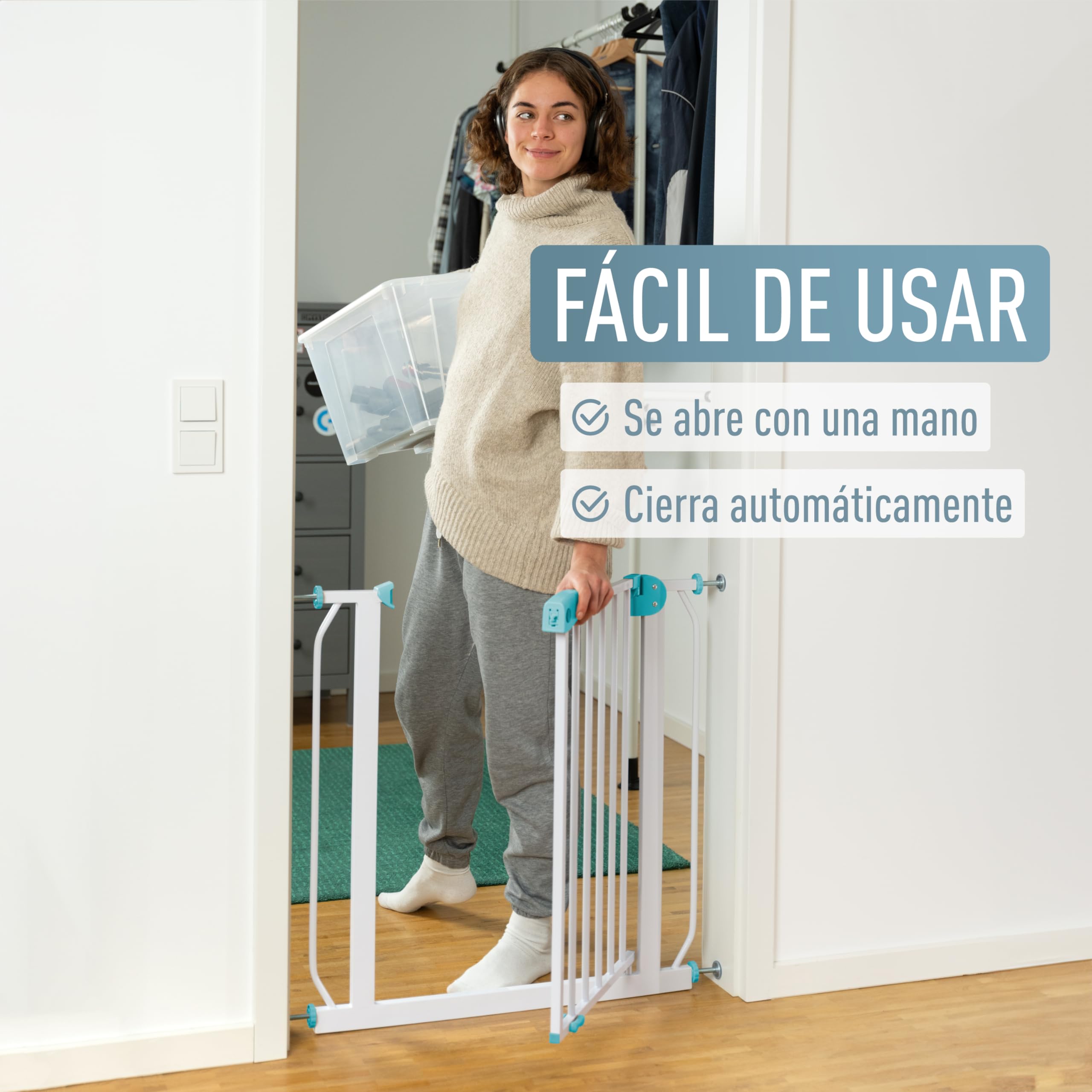 IB STYLE Barrera de Seguridad Berrin - Valla de Escalera, Sin Tornillos, Apertura Bidireccional, Fácil Instalación, Bebés y Niños, Turquesa, Ancho: 115-125 cm