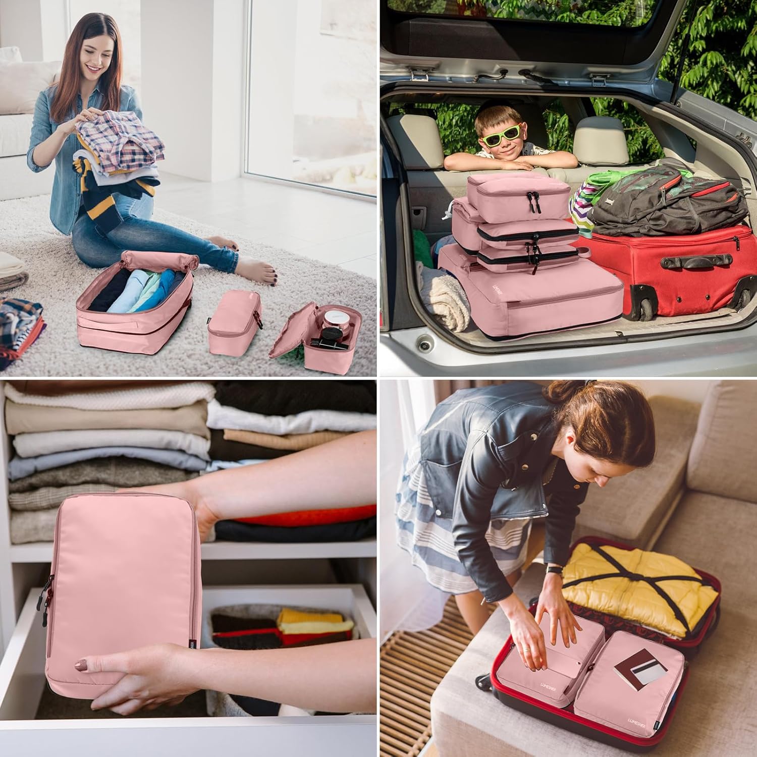 Compression Packing Cubes, Lumesner 8 Set Travel Packing Cubes for Carry on Suitcases, Compression Suitcase Organizers Bag Set & Travel Cubes (8-piece, Pink) - Image 7