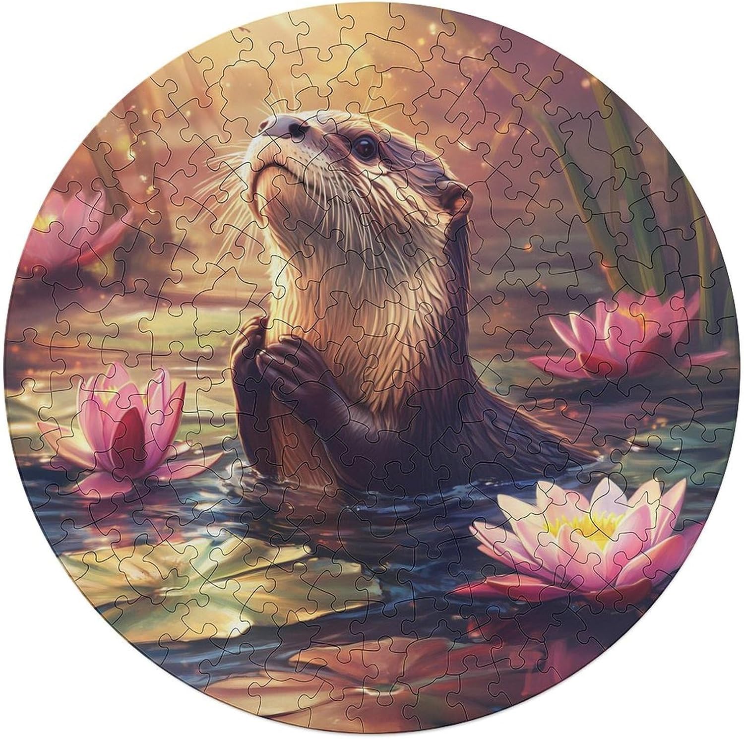 Otter Lotuses Wooden Puzzles Irregular Animal Shaped Jigsaw Puzzle Fun Family Game 195 PCS
