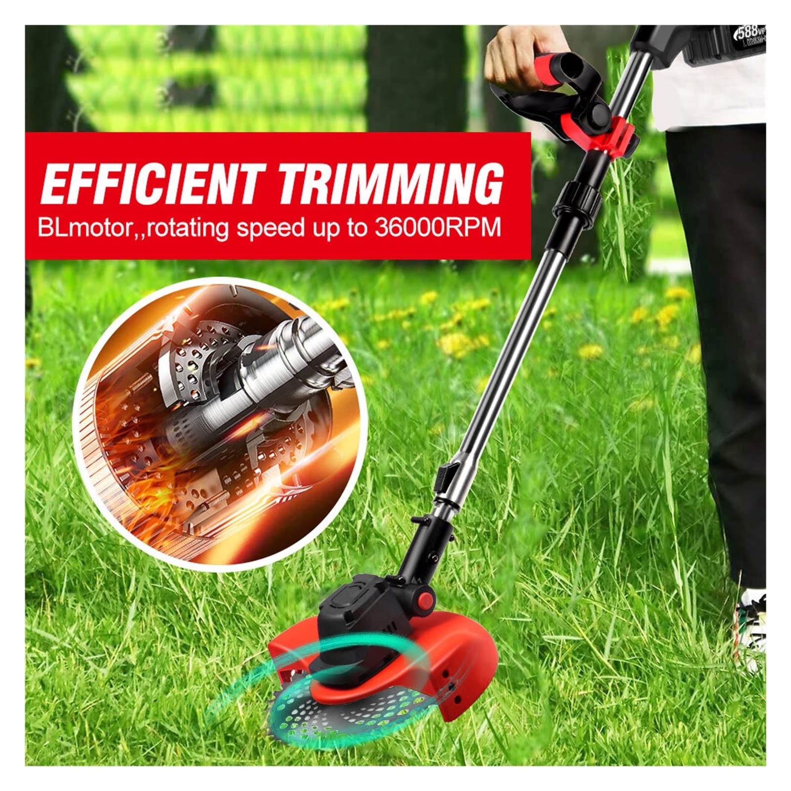 Taglia erba, Tosaerba elettrico senza spazzole da 4000 W 36000 RPM Tagliaerba pieghevole giardino fili(2 Battery Plug)