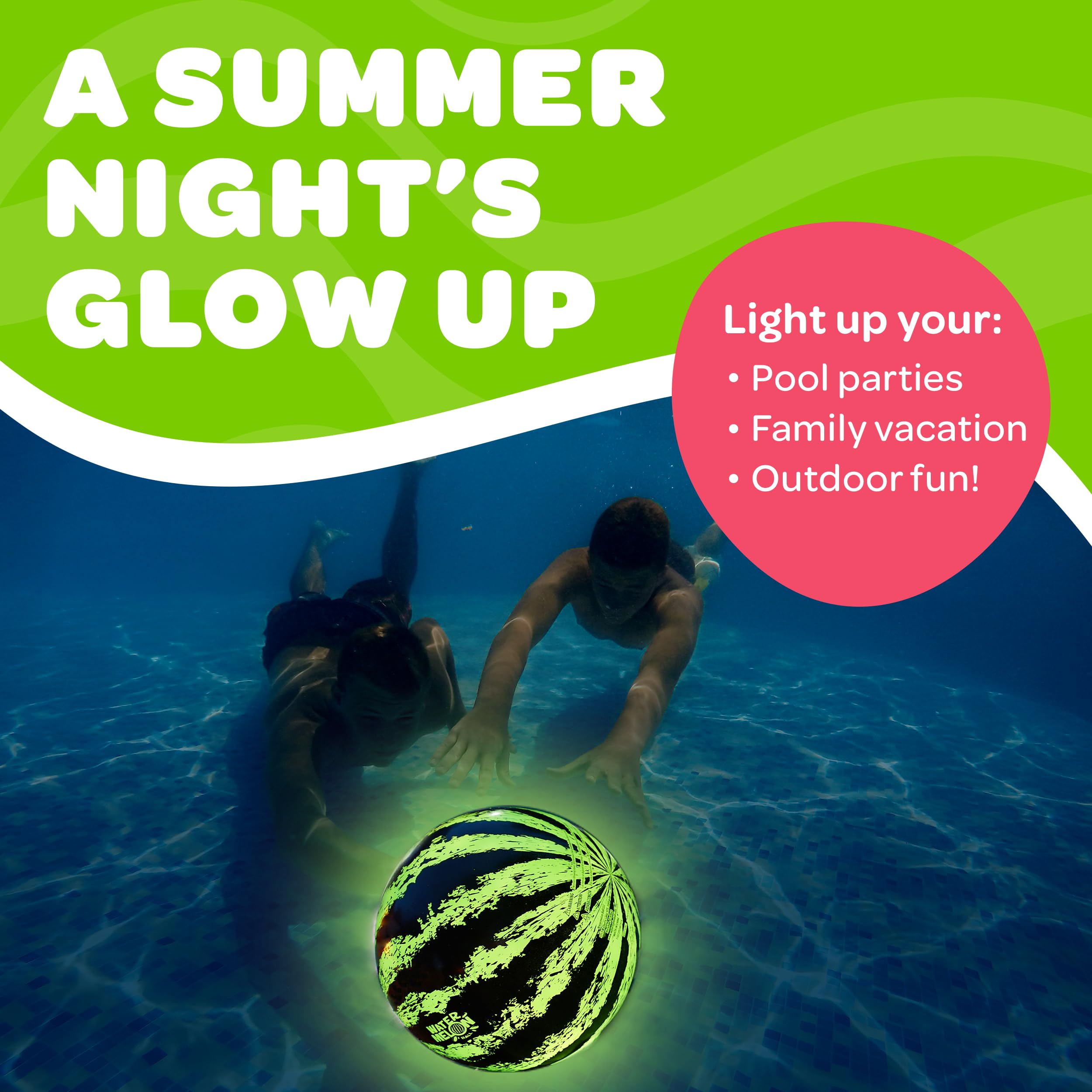 Watermelon Ball Lit, Glow in The Dark Pool Toy, Pool Toys for Kids Ages 8-12 - 9 Inch Pool Ball for Teens, Adults, Family - Pool Games, Pool Toys, Fun Swimming Pool Games, Glow in The Dark Toys