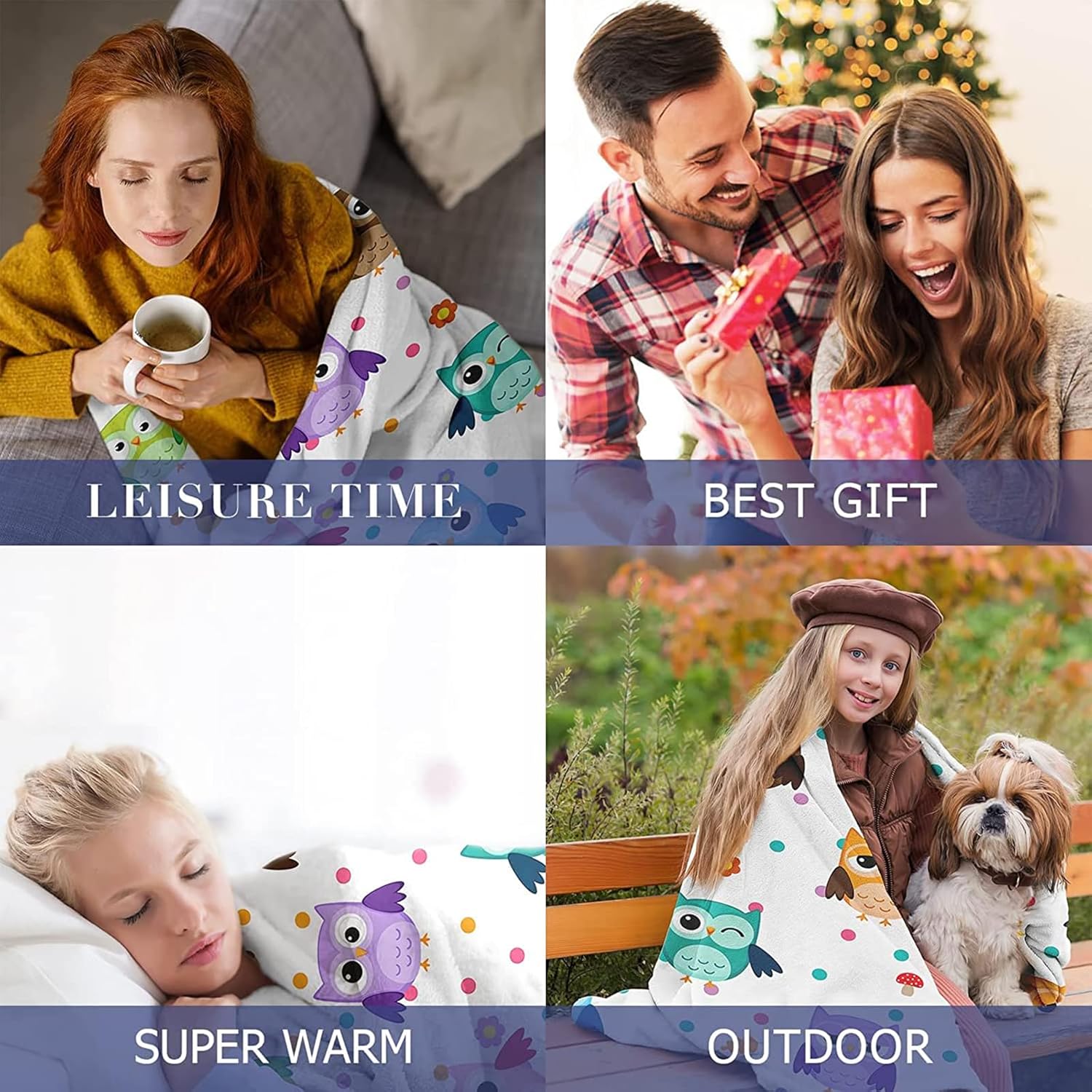 Owl Throw Blanket Gift, Soft Warm Fuzzy Plush Blanket, Smooth Cozy Flannel Blanket for Bed/Couch/Camping (60"x50") - Image 5