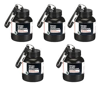 Portable Protein Whey Bottle or Supplement Powder Carrying Funnel & Container with Key-Chain Pack of 5 (RED)