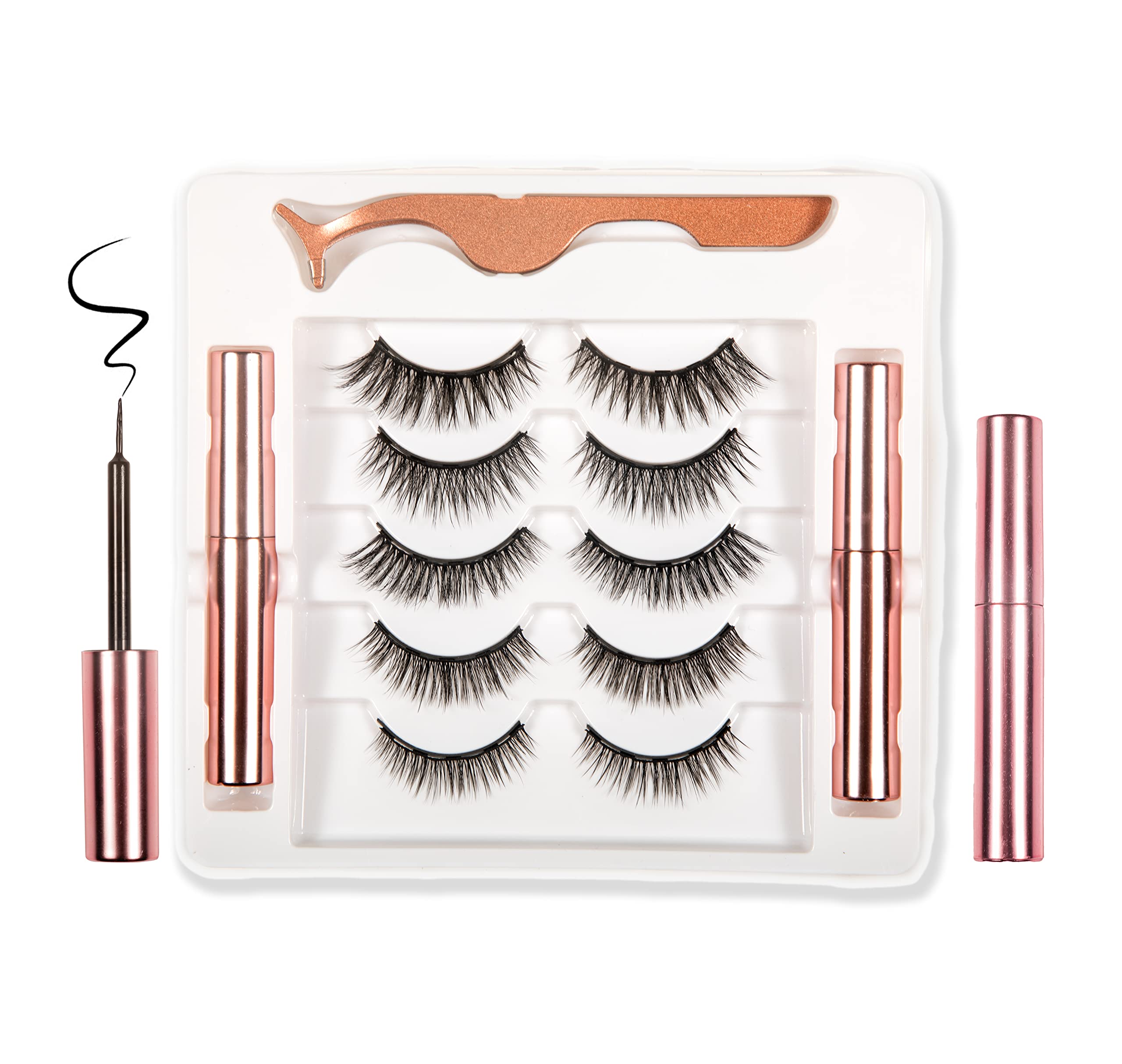 5 Pairs Magnetic False Eyelash with 2 Waterproof Magnetic Eyeliner Kit, India's First 8D Faux Mink Eye lashes, Natural & Long Lasting Reusable Lashes, Free Applicator, No Glue needed. Black