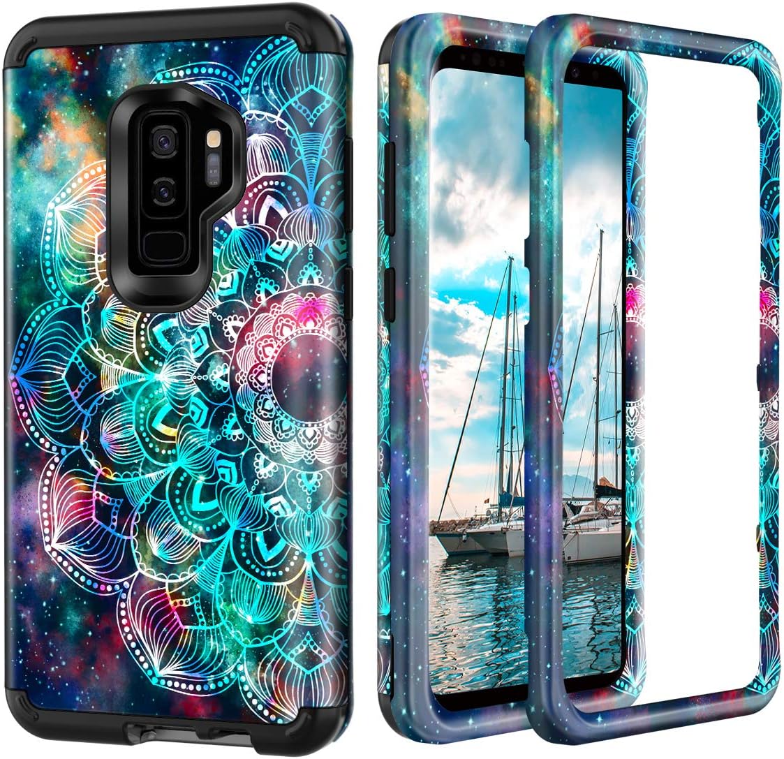 Lamcase for Galaxy S9 Plus 6.2 inch Case, Heavy Duty Rugged Shockproof Hybrid Hard PC Soft Silicone Bumper Three Layer Drop Protection Anti-Fall Cover for Samsung Galaxy S9 Plus, Mandala/Galaxy