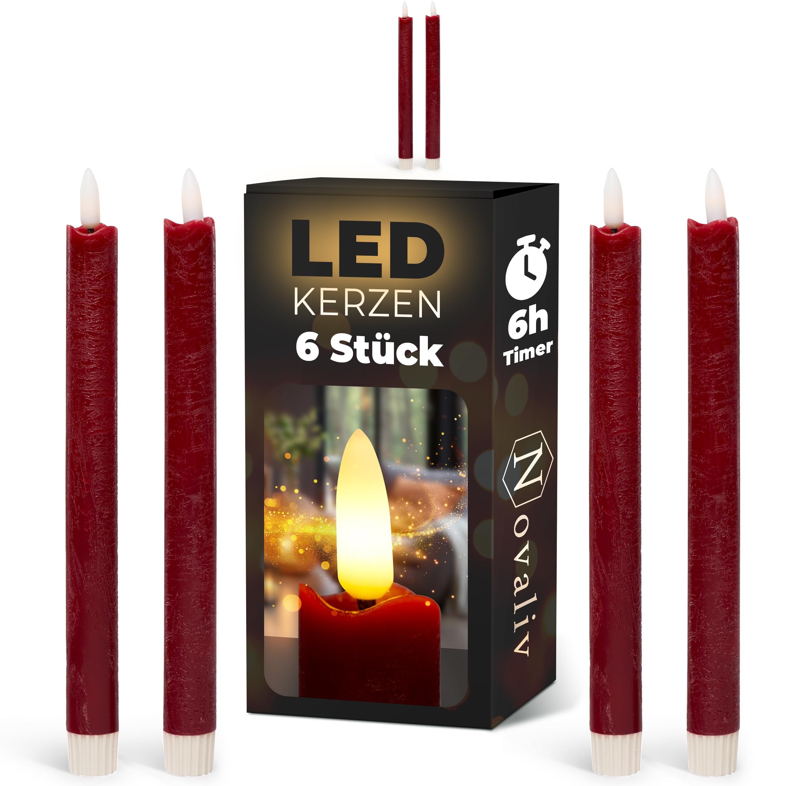 Stabkerzen LED mit Timer Rot 6 Stück indoor - 6 Stunden