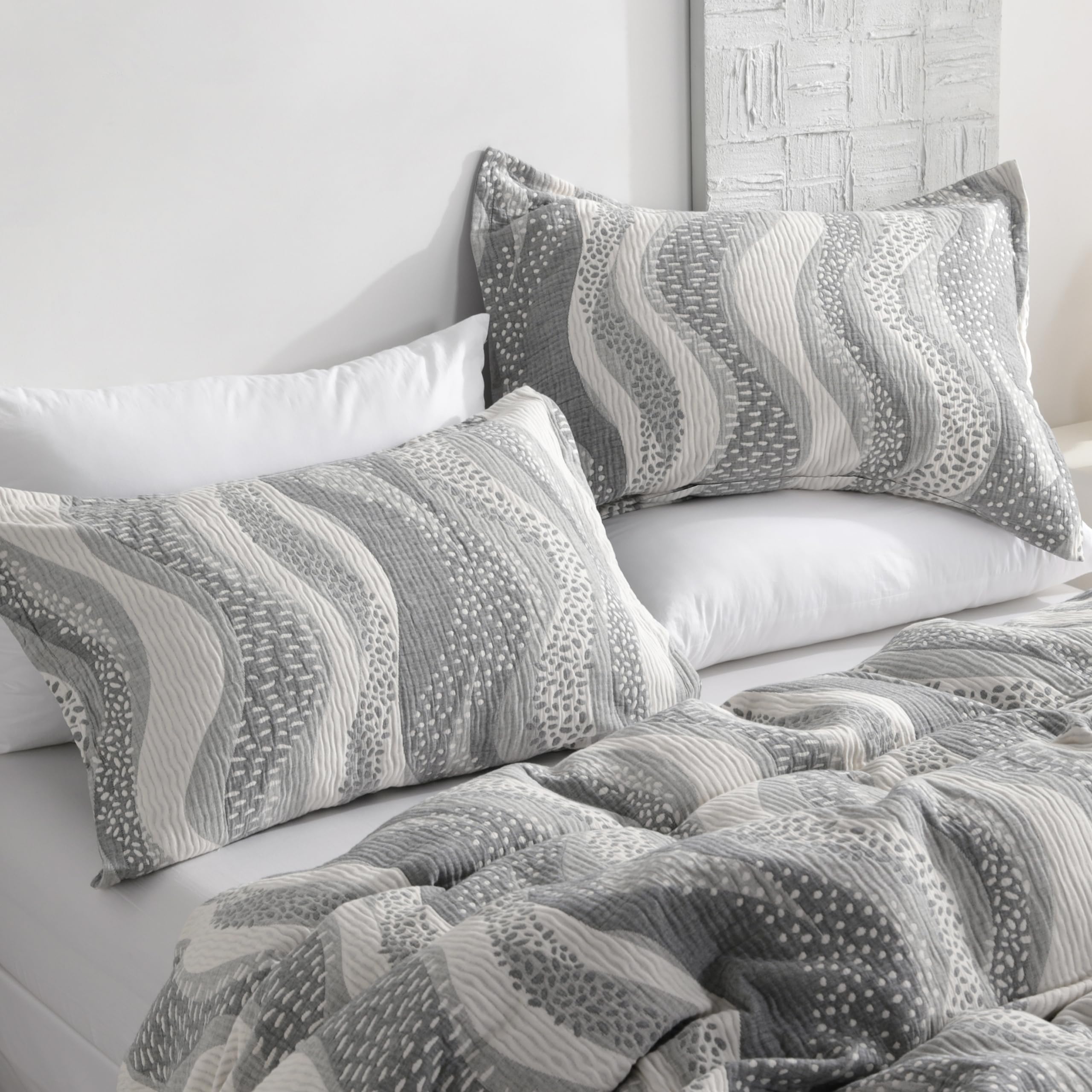NTBAY muslin cotton standard pillow sham in grey wheat waves