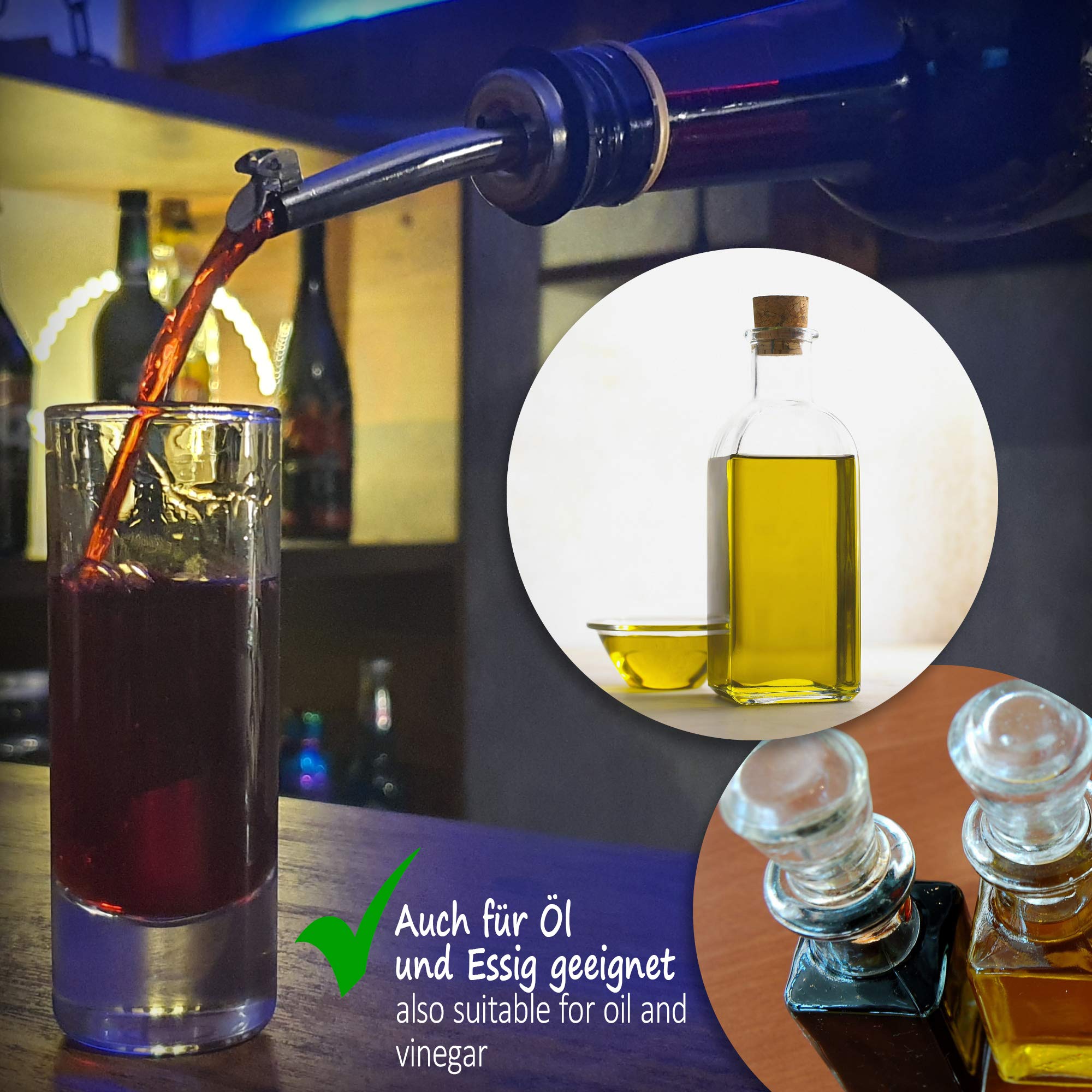 Lot De 6 Becs Verseurs COM-FOUR En Inox - Pour Alcool, Huile, Vinaigre, Cocktails