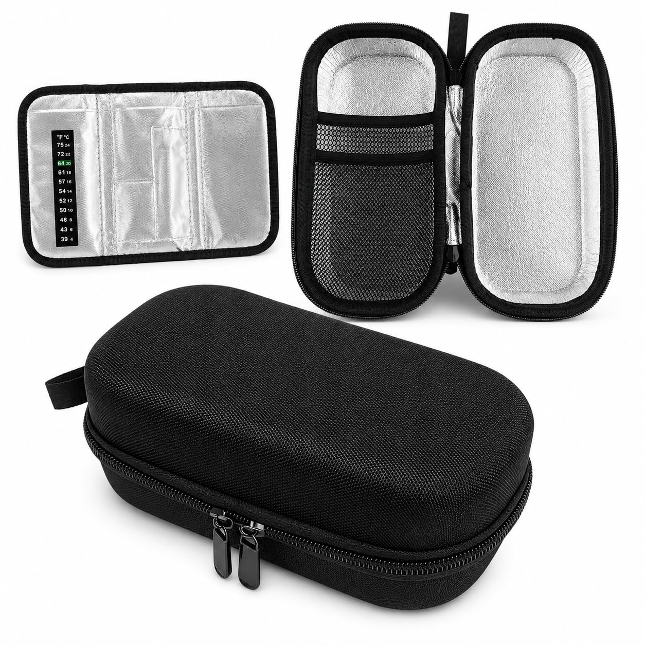 Insulin Cooler Travel Case with Built-in Thermometer | TSA-Approved, Water & Stain Resistant | Easy-Pull Zipper | Insulated Medicine Cool Bag with Organizer Pouch & Mesh Pockets for Diabetic Supplies