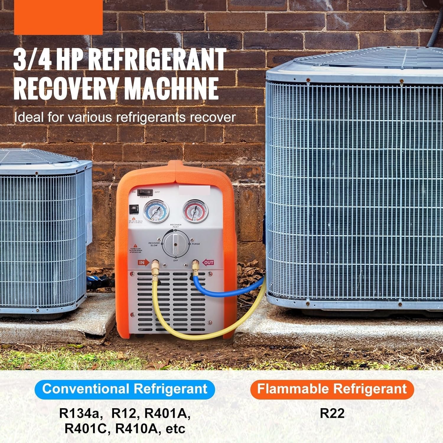 Macchina di recupero del refrigerante 1HP/3/4H-P, attrezzatura di recupero CA HVAC 120V per refrigerante liquido - Soluzione durevole ed efficiente per professionisti HVAC