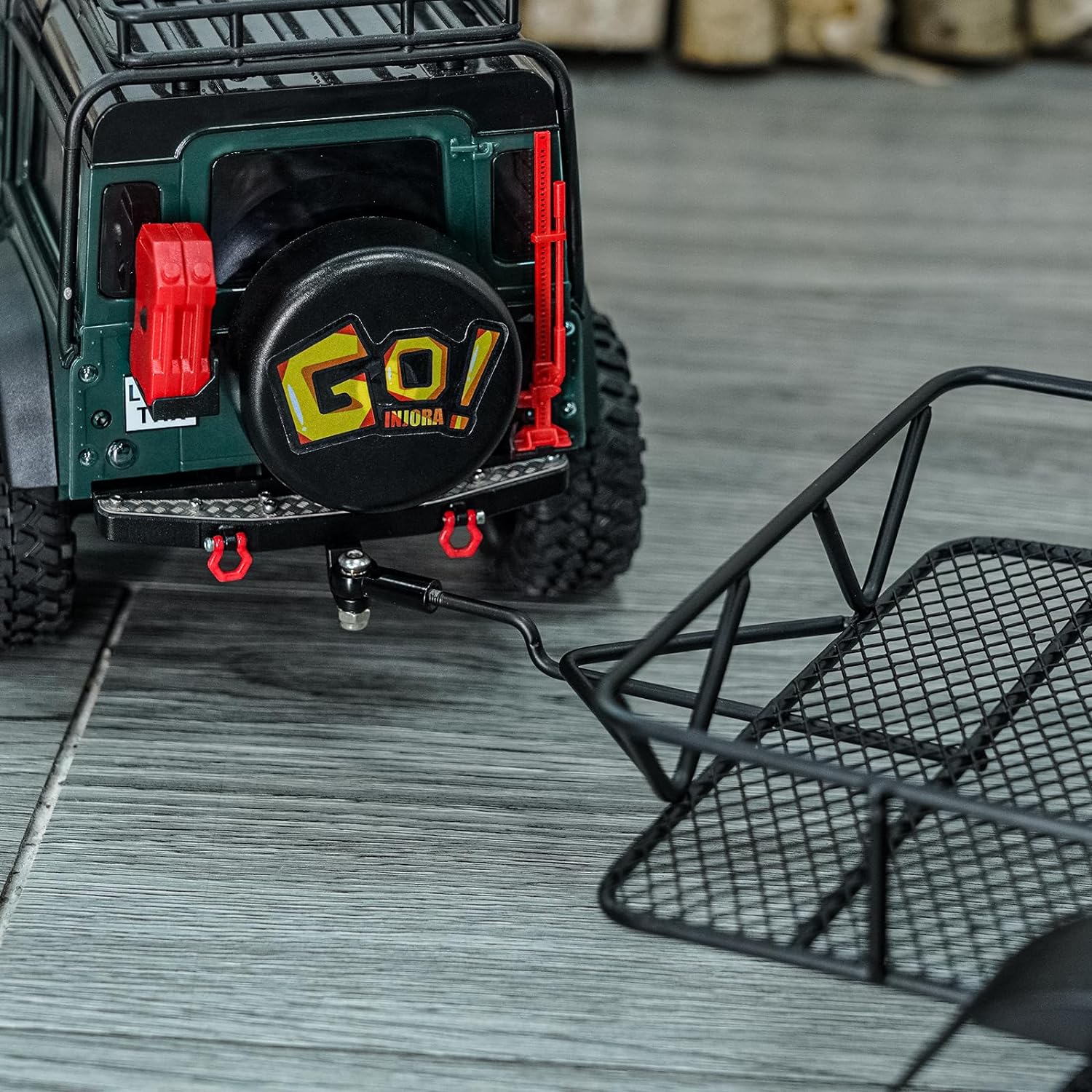 INJORA RC Trailer for Hauling Behind Car - Metal Hitch Mount Trailer for 1/18 RC Crawler TRX4M Defender Bronco K10 High Trail F150, 543g/each