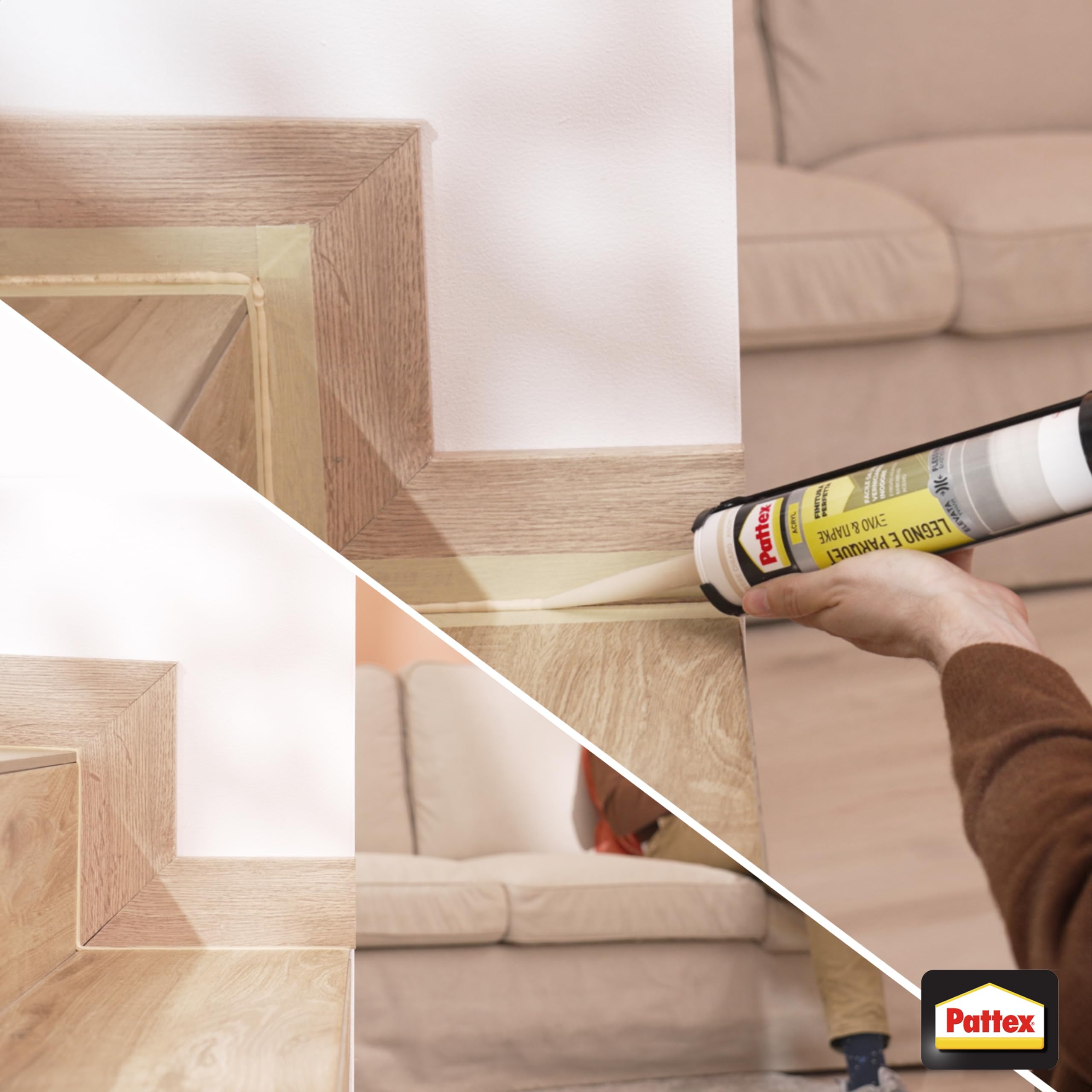 Pattex Legno E Parquet, Sigillante Color Rovere Chiaro, Silicone Sigillante per pavimenti Inodore e Facile da Lisciare, Colla per Legno Verniciabile e Carteggiabile, 1 Cartuccia da 280 ml