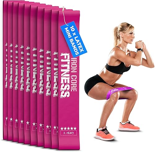 Latex Mini Resistance Bands Sets for Trainers, Bootcamp, Gym for Men and Women in Fun Colors - Ebook, Videos and Workout Chart Included by Iron Core