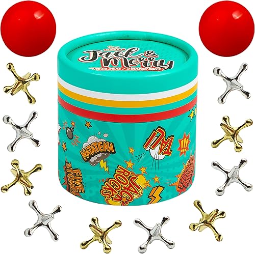 HAPPY JACK & MERRY Juego de gatos de metal con pelota clásico de tamaño de viaje, juguete divertido de Jax y bola roja para niños, recuerdos de