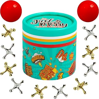 Metal Jacks Game with Ball Classic Travel Size Fun Toy,Jax and Red Ball for Kids Party Favors and Family Reunion Games and Activities