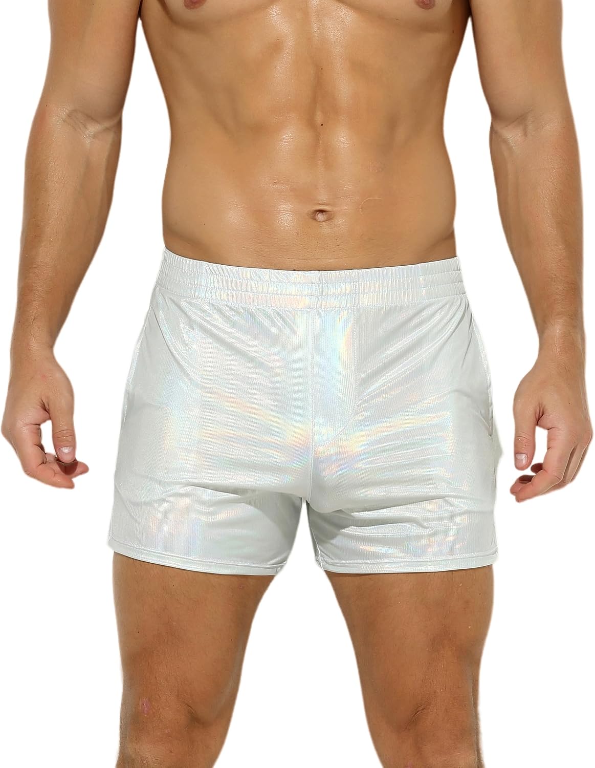 Men's Lightweight Stage Clubwear Short Metallic Striped Casual Elastic Shorts