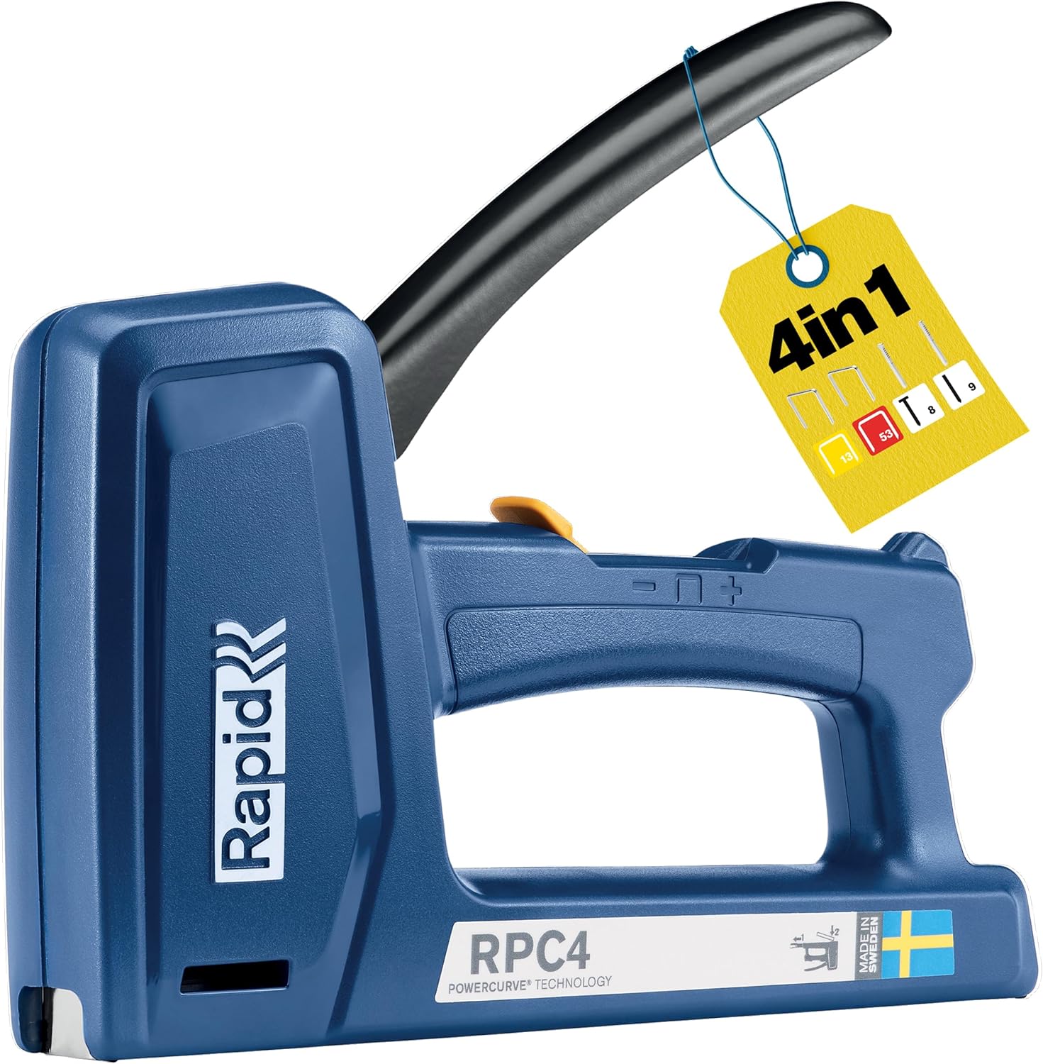 RAPID RPC4 - 4-in-1 Stapler/Nailer for Wood/Textile/Plastic/Wood/Upholstery, 50% Easier to Use, for Staples, Nails & Spikes, Made in Sweden (5001631)