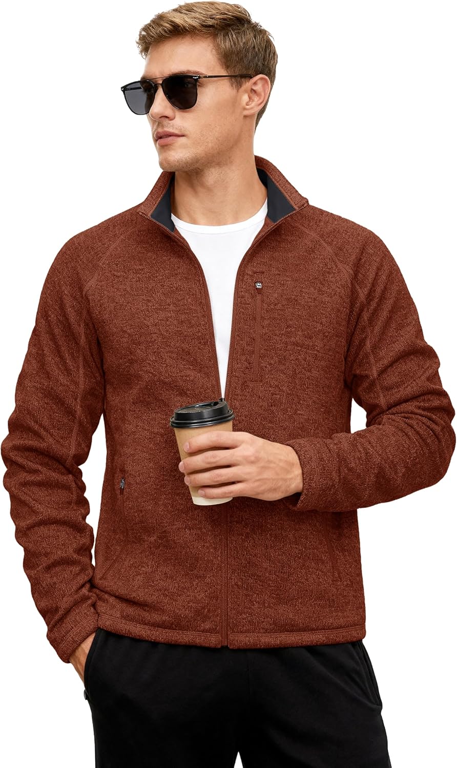 TACVASEN Men's Fleece Jackets Full Zip Up Lightweight Jacket Casual Stylish with Pockets for Outdoor Office - Image 2