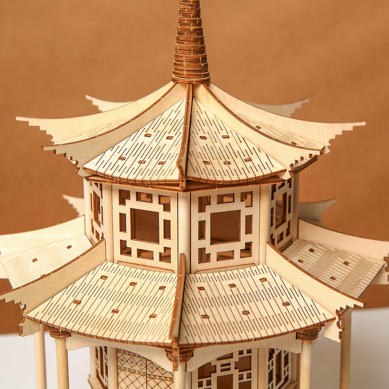 Drewniane puzzle 3D dla dorosłych, zestaw modelarski, drewniana pagoda, zestaw do samodzielnego montażu chińskiego ośmiokątnego pawilonu, "zrób to sam", puzzle 3D, budowanie pawilonu, pomysł