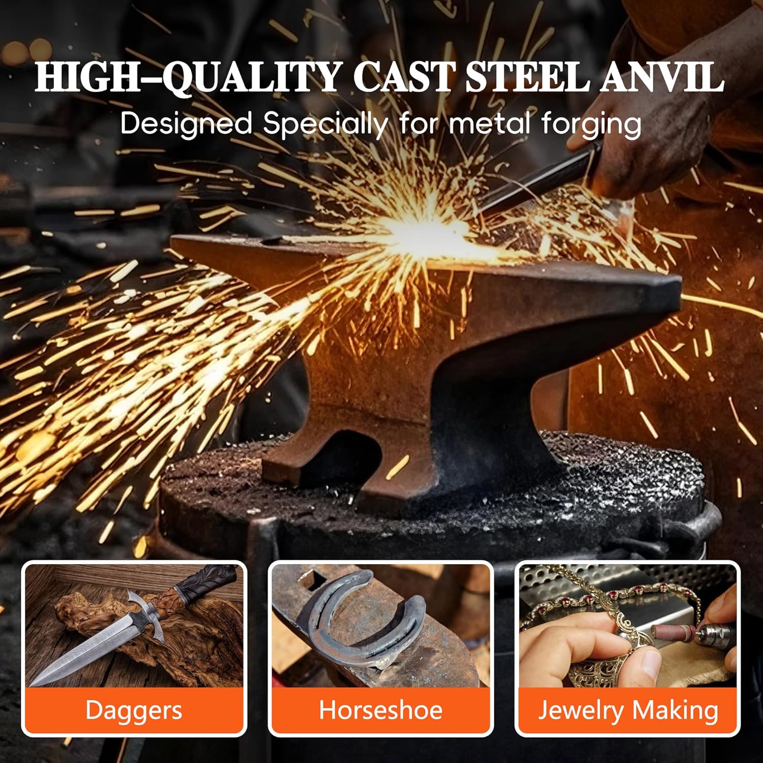Easmvetaln 65Lbs Cast Steel Anvil, Multi-Head Shaped Steel Anvil, Blacksmith Anvil with Round Horn, Sharp Corner and Step, Professional Metalsmith Tool for Bending, Shaping and Forging, Black