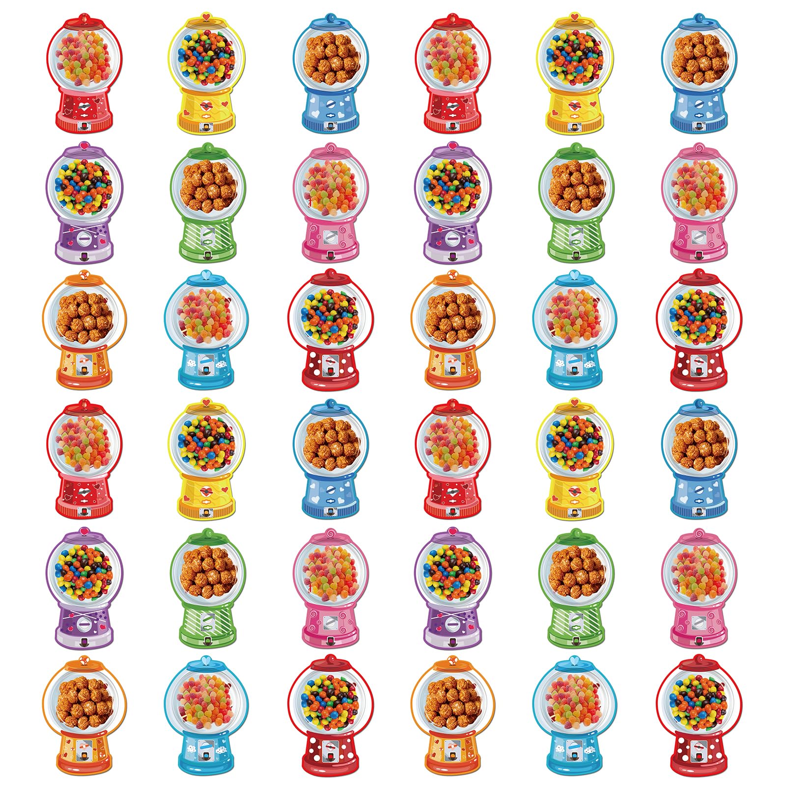 Hsioluted Of 18/36 Valentine Candy Exchange Gift Cards with Gumballs Machine Theme and Dome Displays for Classroom Event and Celebration Dome Valentine Card