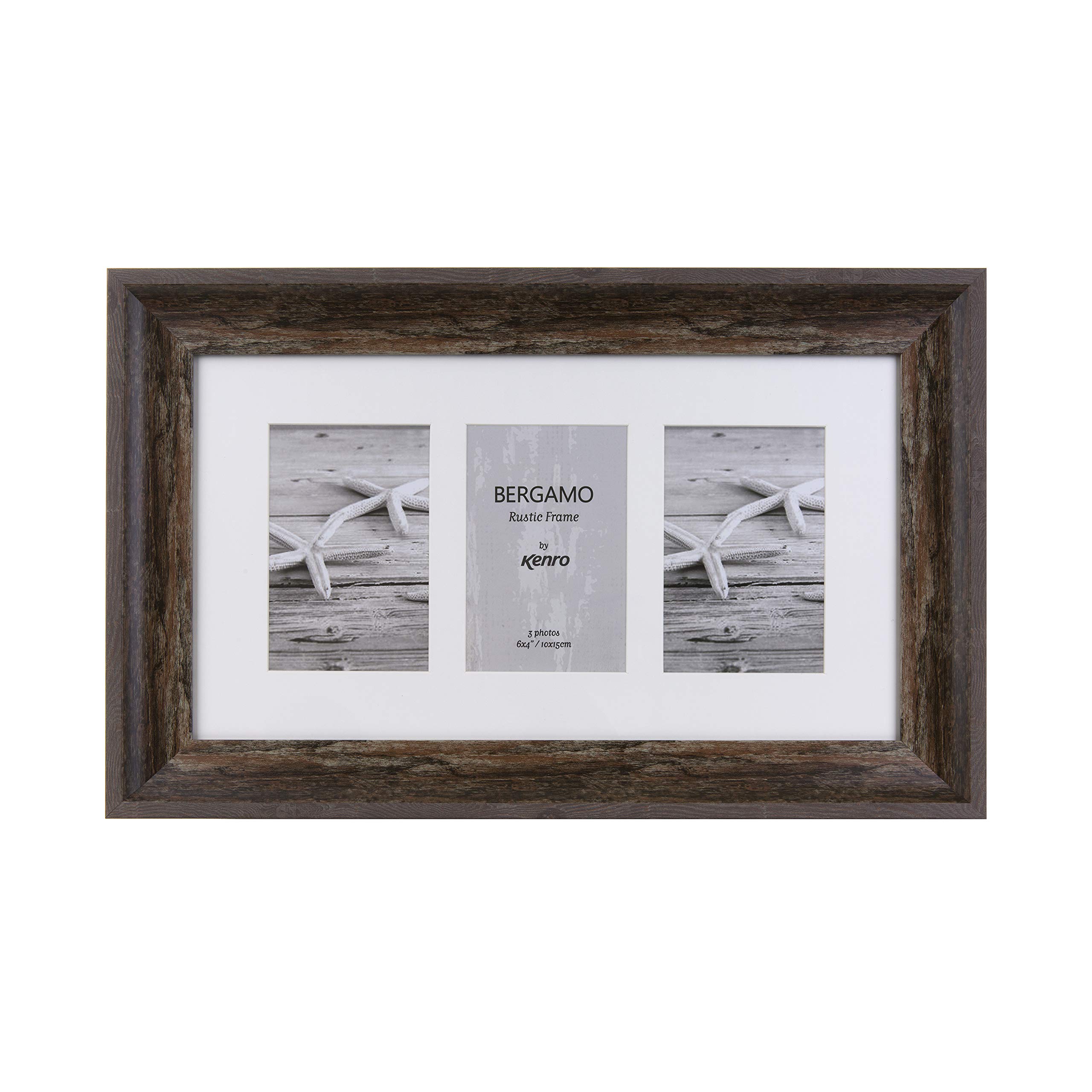 Kenro Brown Bergamo Rustic Wood Effect Picture Photo Frame For Single And Multiple Photographs (7X5 Triple)