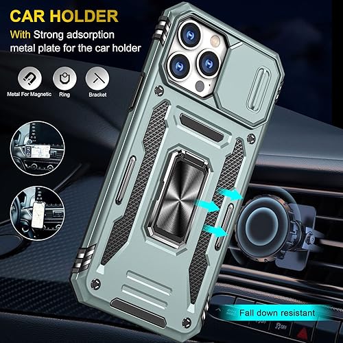 Miniatura 5 de SEFING Funda de teléfono para iPhone 13 Pro Max, funda para iPhone 13 Pro Max con cubierta deslizante para cámara, con soporte para anillo de dedo,