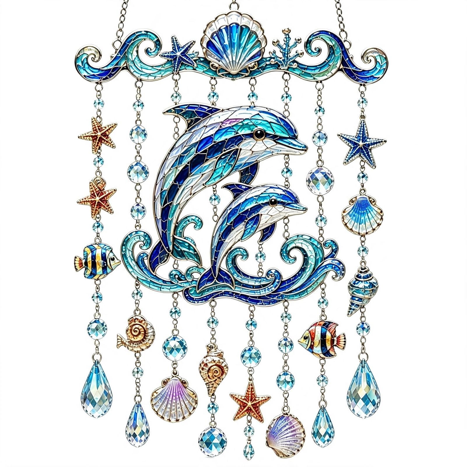 ZhzeYun Crystal Wind Chime - Ocean-Themed Stained Acrylic Sea Turtle Hanging Suncatcher with Prism Drops, Coastal Beach Decor for Garden Patio Porch WindowB
