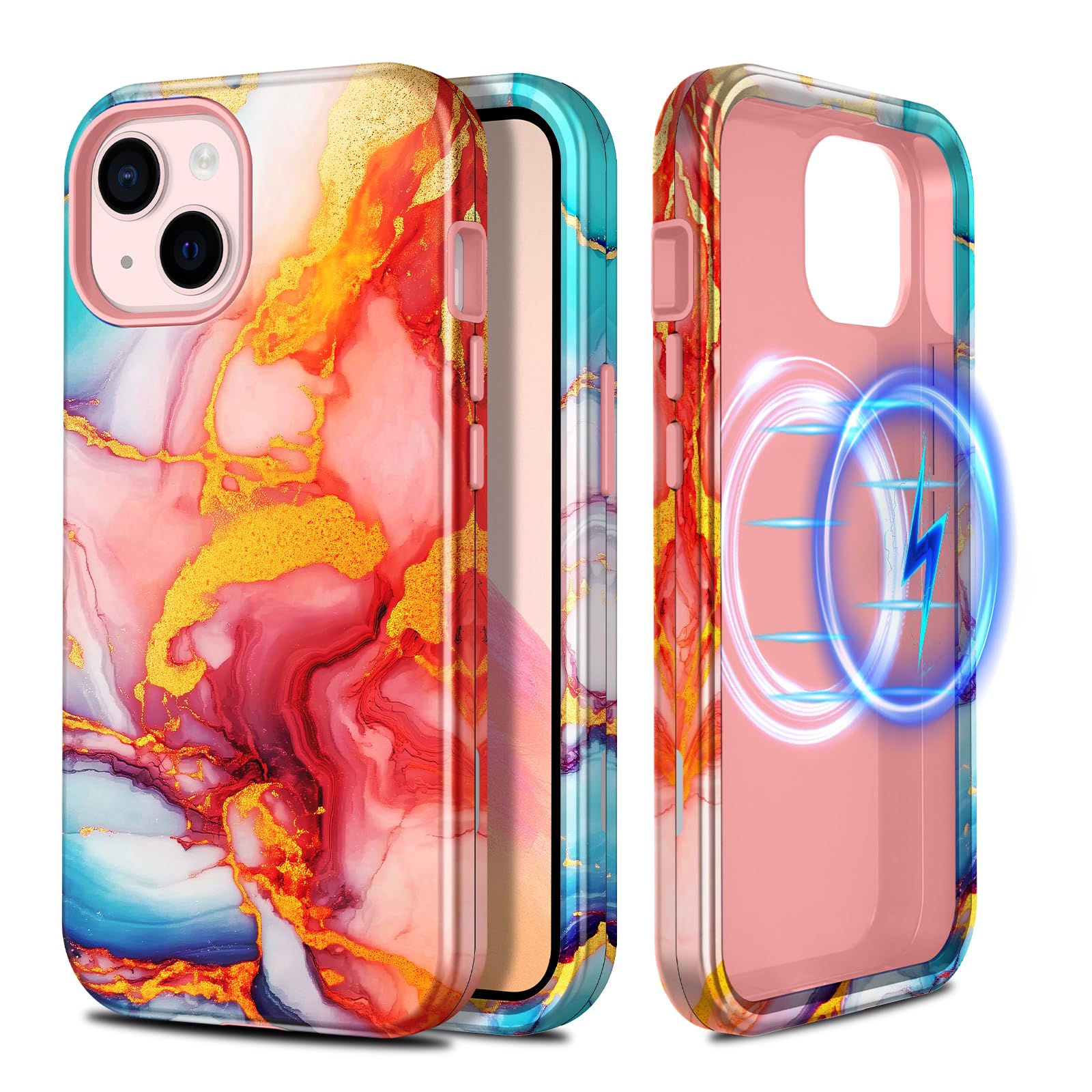 Casetego for iPhone 13 Case,iPhone 14 Case,Compatible with MagSafe,[Military Grade Drop Test] Full Body Protection Slim Shockproof Rugged Marble Women