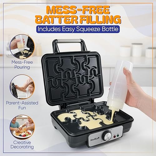 Miniatura 3 de Máquina de gofres de rompecabezas de StarBlue - Divertidos gofres en forma de rompecabezas Incluye botella exprimible para un fácil llenado Diseño