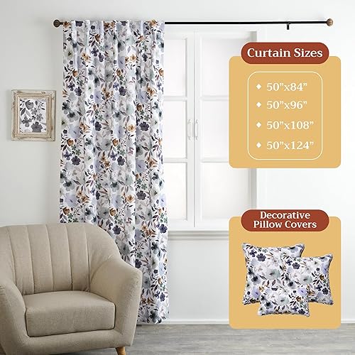 Miniatura 4 de Maison d Hermine - Cortinas 100% algodón - Cortinas traslúcidas para sala o dormitorio con jareta para cortinero y presillas - 1 panel, Blossom