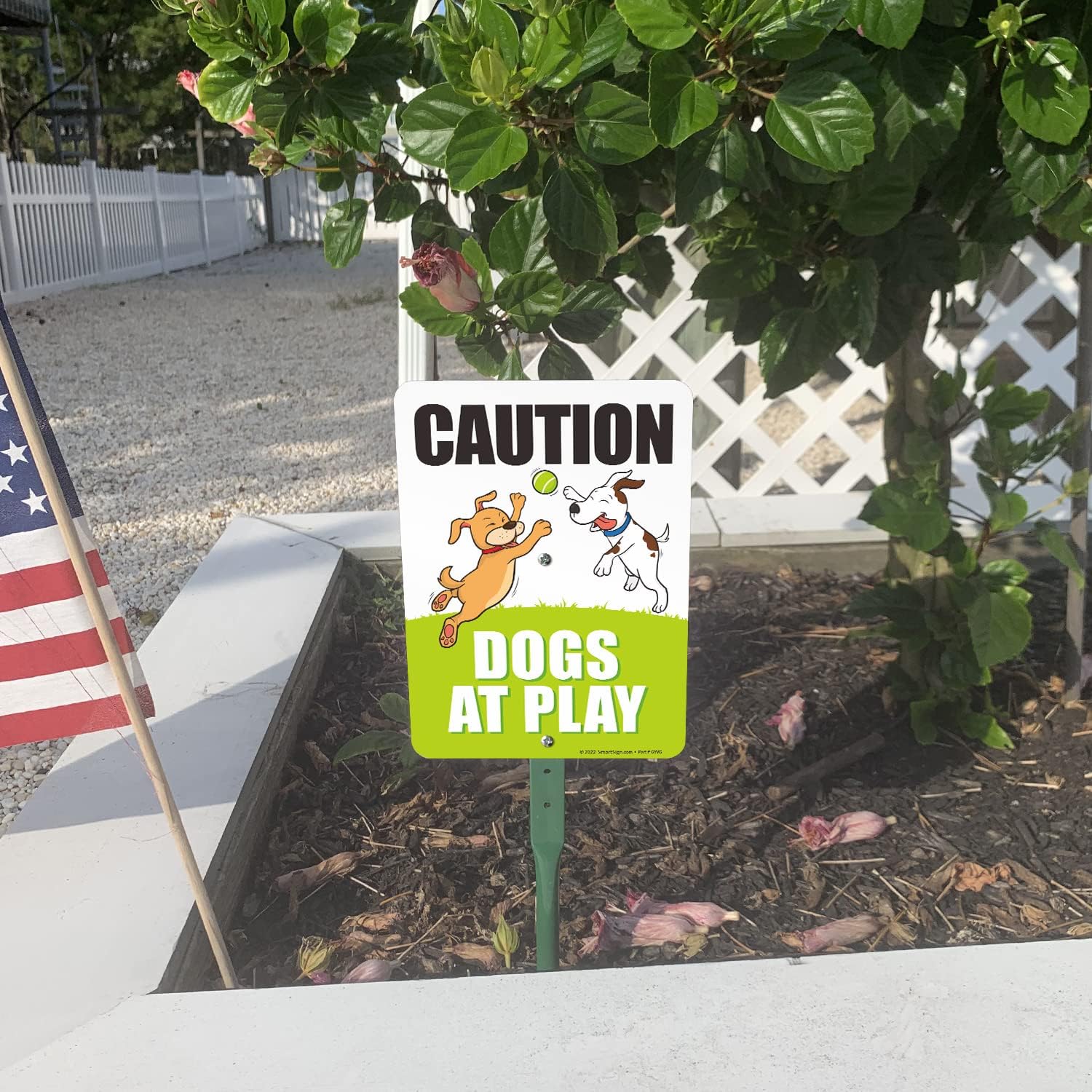 SmartSign 10 x 7 inch “Caution - Dogs at Play” LawnPuppy Yard Sign with 18 inch Stake, 40 mil Aluminum, Laminated Engineer Grade Reflective, Multicolor, Set of 1