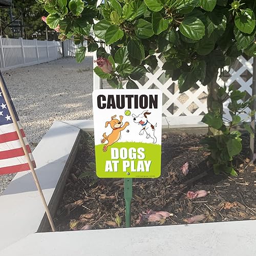 Miniatura 16 de SmartSign Letrero de metal con texto en inglés "Caution - Dogs at Play" de 14 x 10 pulgadas, aluminio de 40 mil, material reflectante laminado 3M