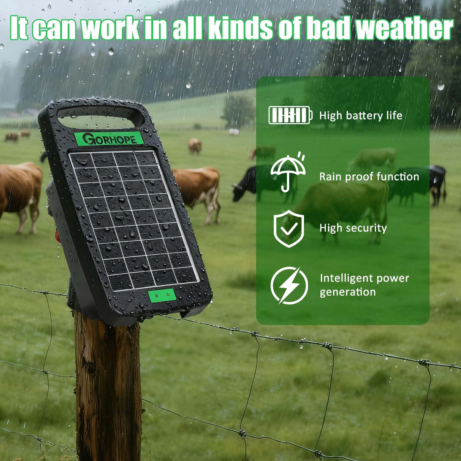 Elektryczna ładowarka solarna 5 mil, moc 0,11 J, zasilana energią słoneczną, 24-godzinna nieprzerwana ochrona, zasilane energią słoneczną, zestaw ogrodzeń elektrycznych do ogrodu
