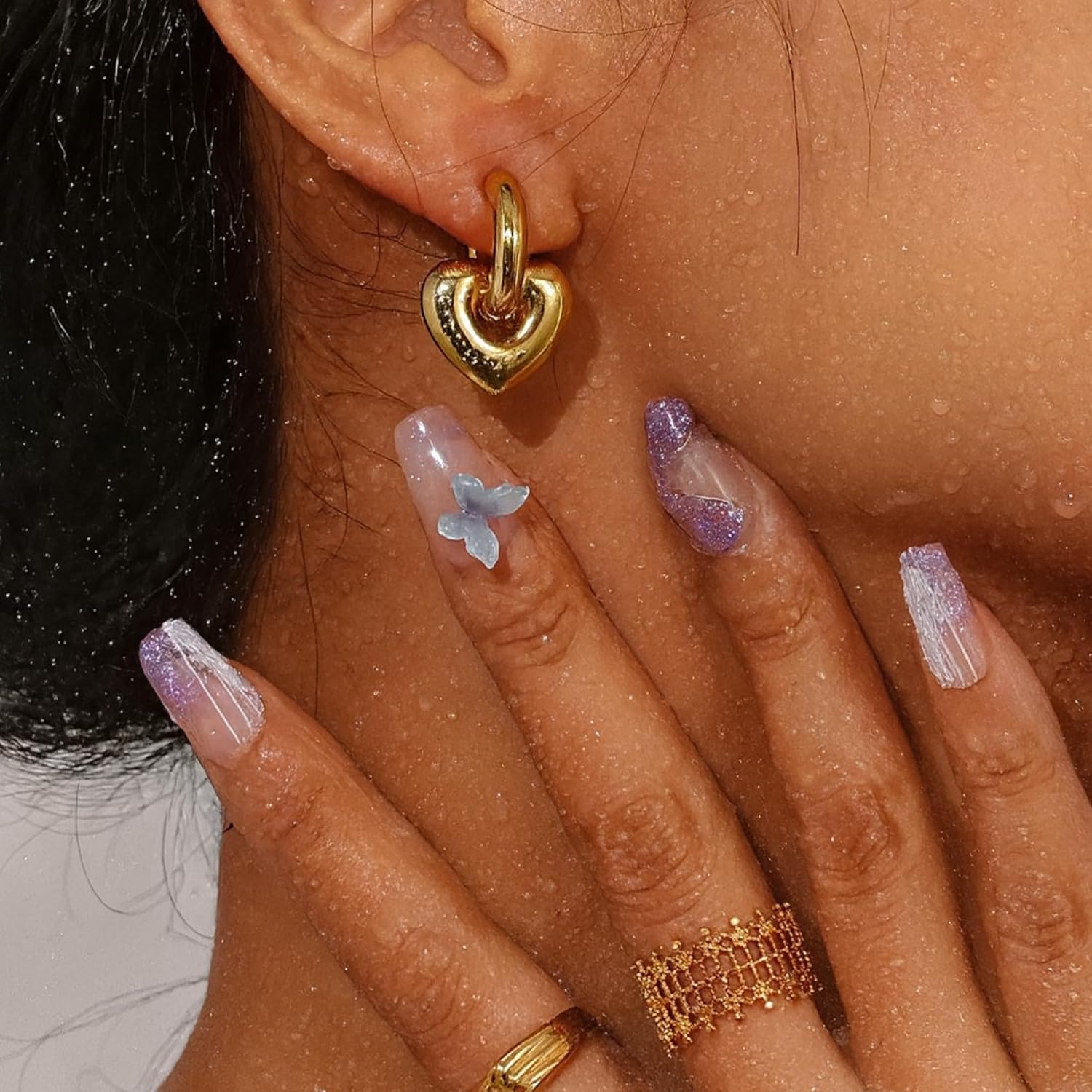 18K Gold Plated Huggie Hoop Earrings for Women, Waterproof Stainless Steel Celestial Moon Star Heart Charm Chunky Everyday Earrings - Image 6