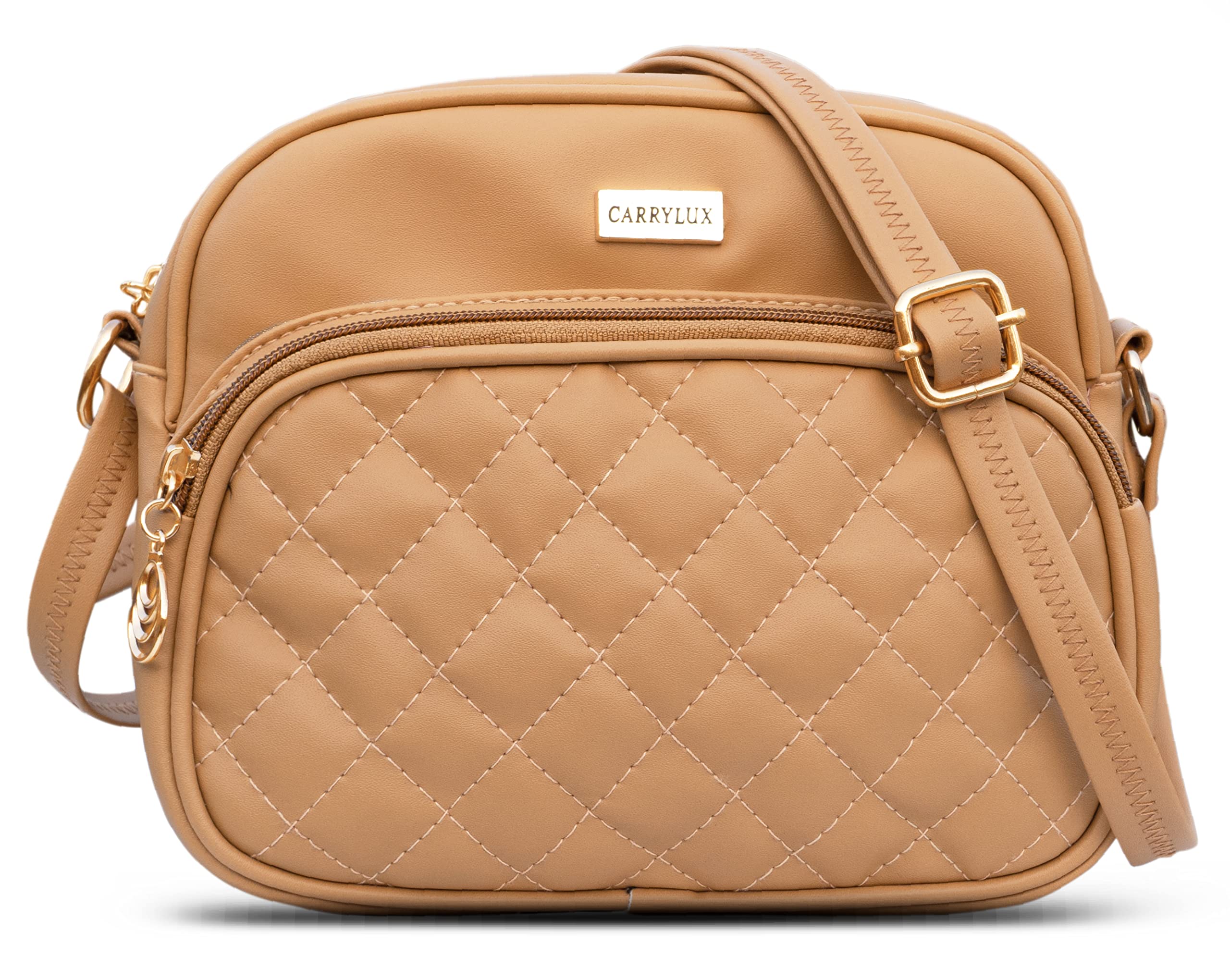 Carrylux Front Pocket Embroidery Womens Sling Bag | Crossbody Bag| (Tan) (B0BJDPKVKY) Amazon Price History, Amazon Price Tracker