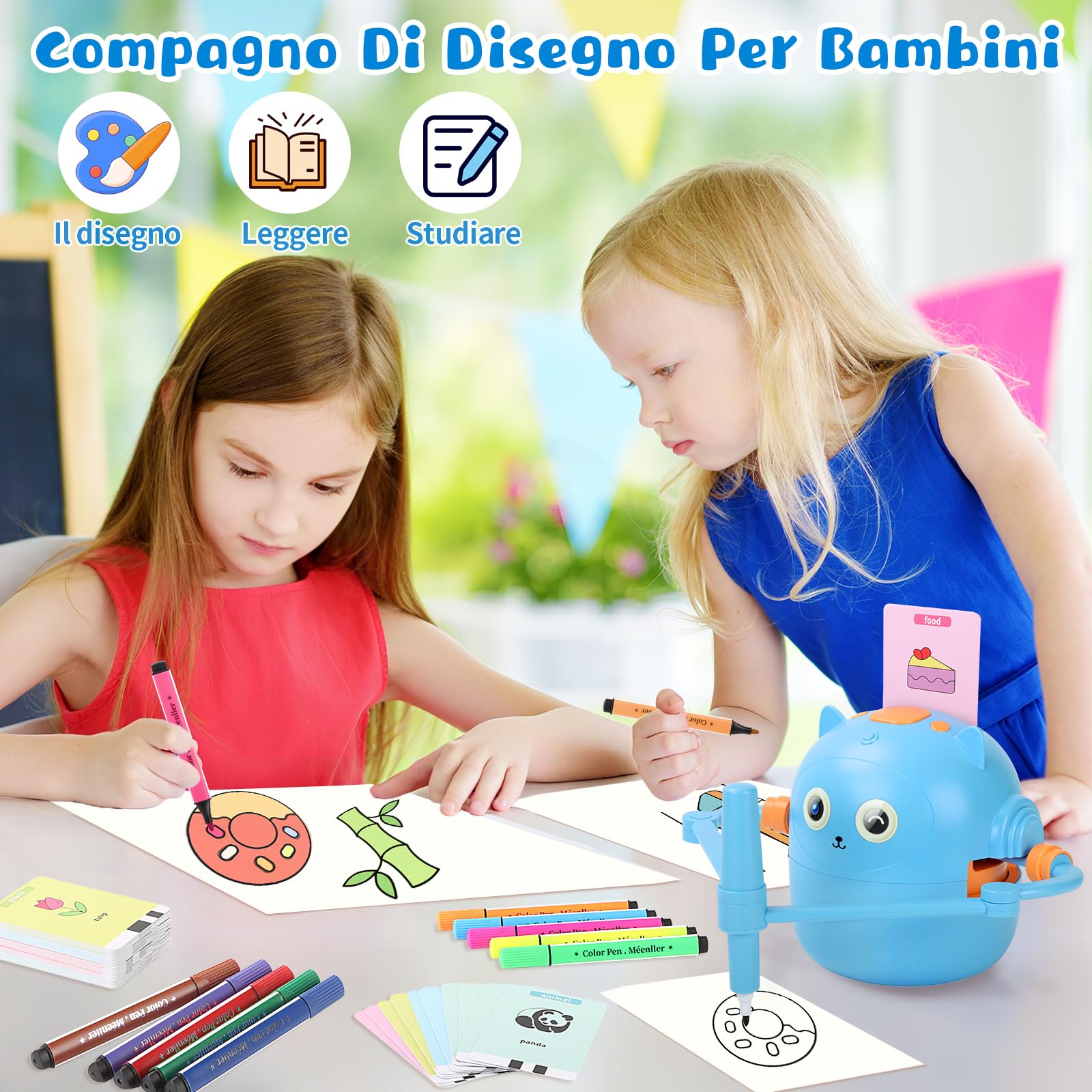 Charmofun Robot che Disegna per Bambini, Robot Disegno Bambini con 100 Cartoline, Robottino Giocattolo per Apprendimento Precoce, Robots Interattivo Vocale per Bambino Bambina dai 3 Anni in su (Blu)