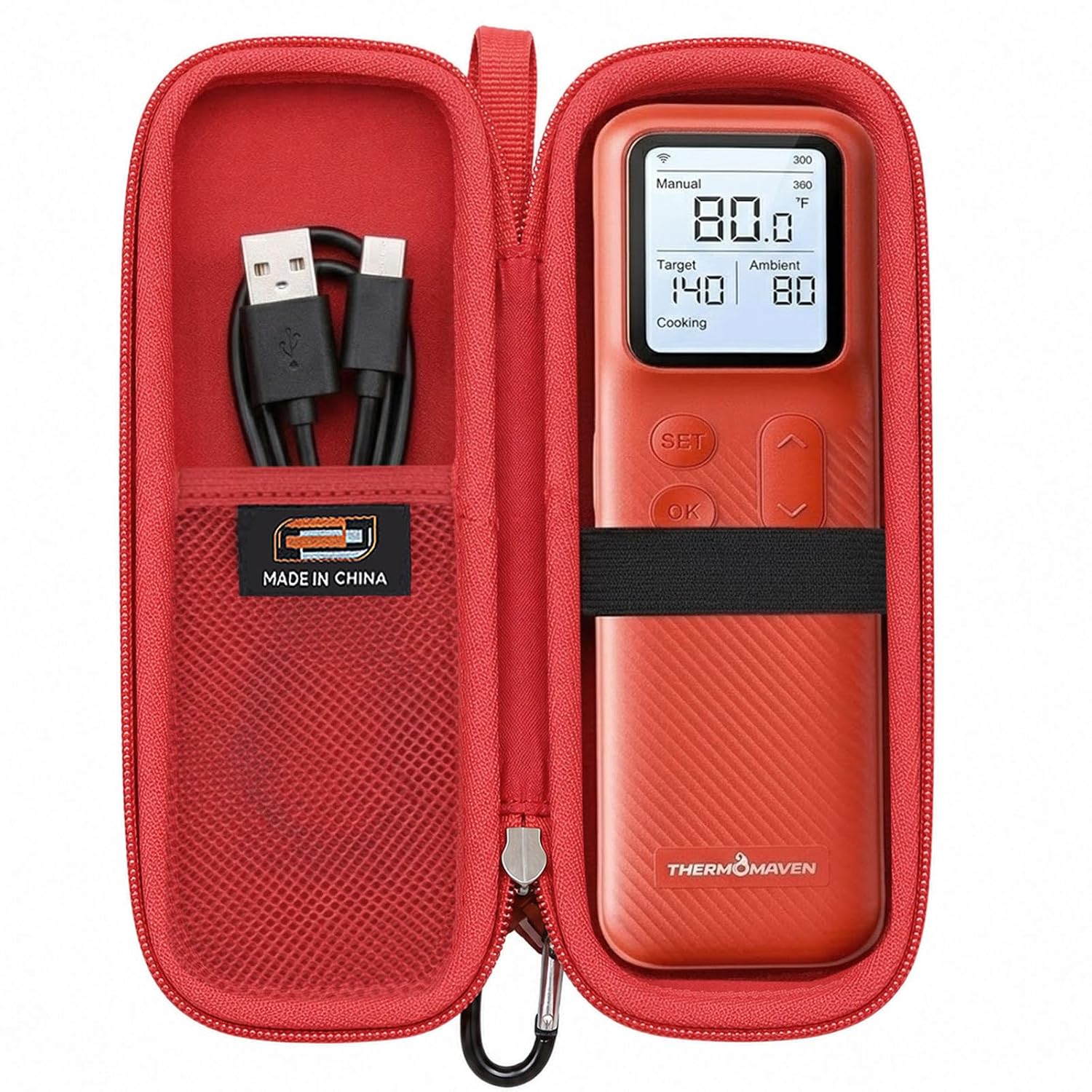 Hard EVA Carrying Case Compatible with ThermoMaven G1 Smart Bluetooth Wireless Meat Thermometer, Portable Travel Storage Box with Carabiner Clip (Case Only) (G1)