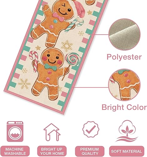 Miniatura 9 de Seliem Juego de 4 manteles individuales de hombre de jengibre con texto en inglés Merry Christmas, diseño de copos de nieve, caramelo de menta,