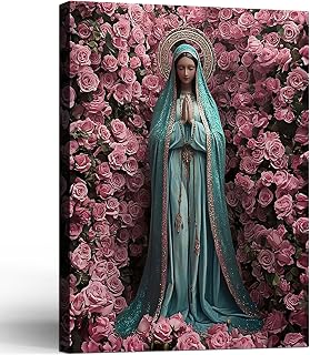 Framed Virgin Mary Catholic Wall Art Decor Canvas Print Wall Painting Religious Poster Artwork for Living Room Bedroom Hallway Gallery Decor 12x16 Inch Ready to Hang
