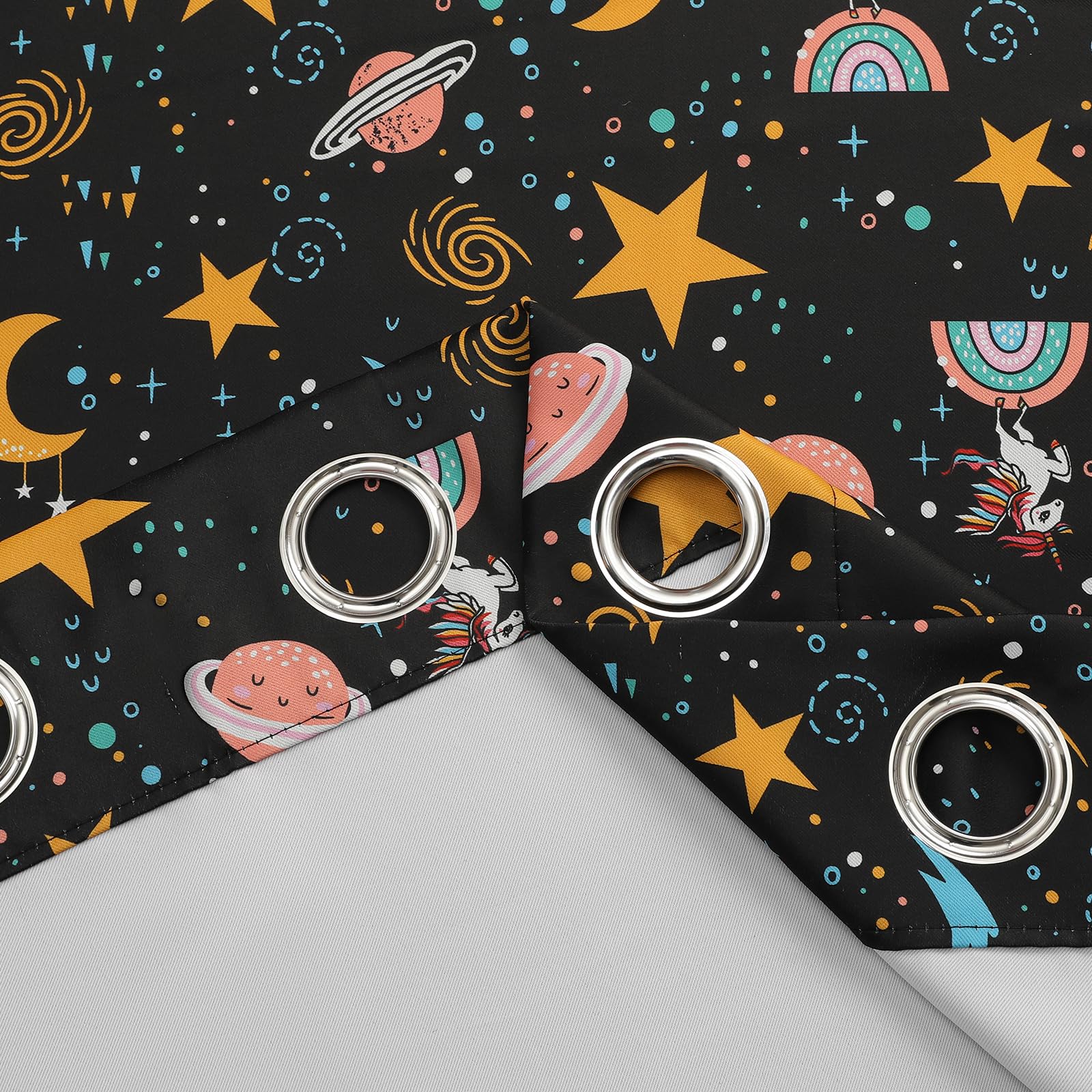 Kinder-Verdunkelungsvorhänge, Stern und Mond, wärmeisoliert, Jungen-Vorhang für Kinderzimmer, Raumverdunkelung, Verdunkelungsvorhänge, Ösen, Fensterbehandlungen, Dekor, schwarz, 132 x 183 cm, 2