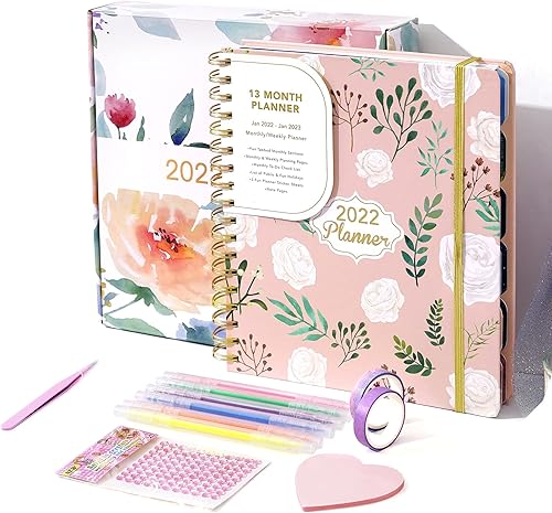 Miniatura 2 de CAGIE Planner 2022 Hardcover Weekly Monthly Planner with Tabs Stickers, 8.3" x 9.3" Large Spiral Day Planners 2022 Calendar for Women Adults as