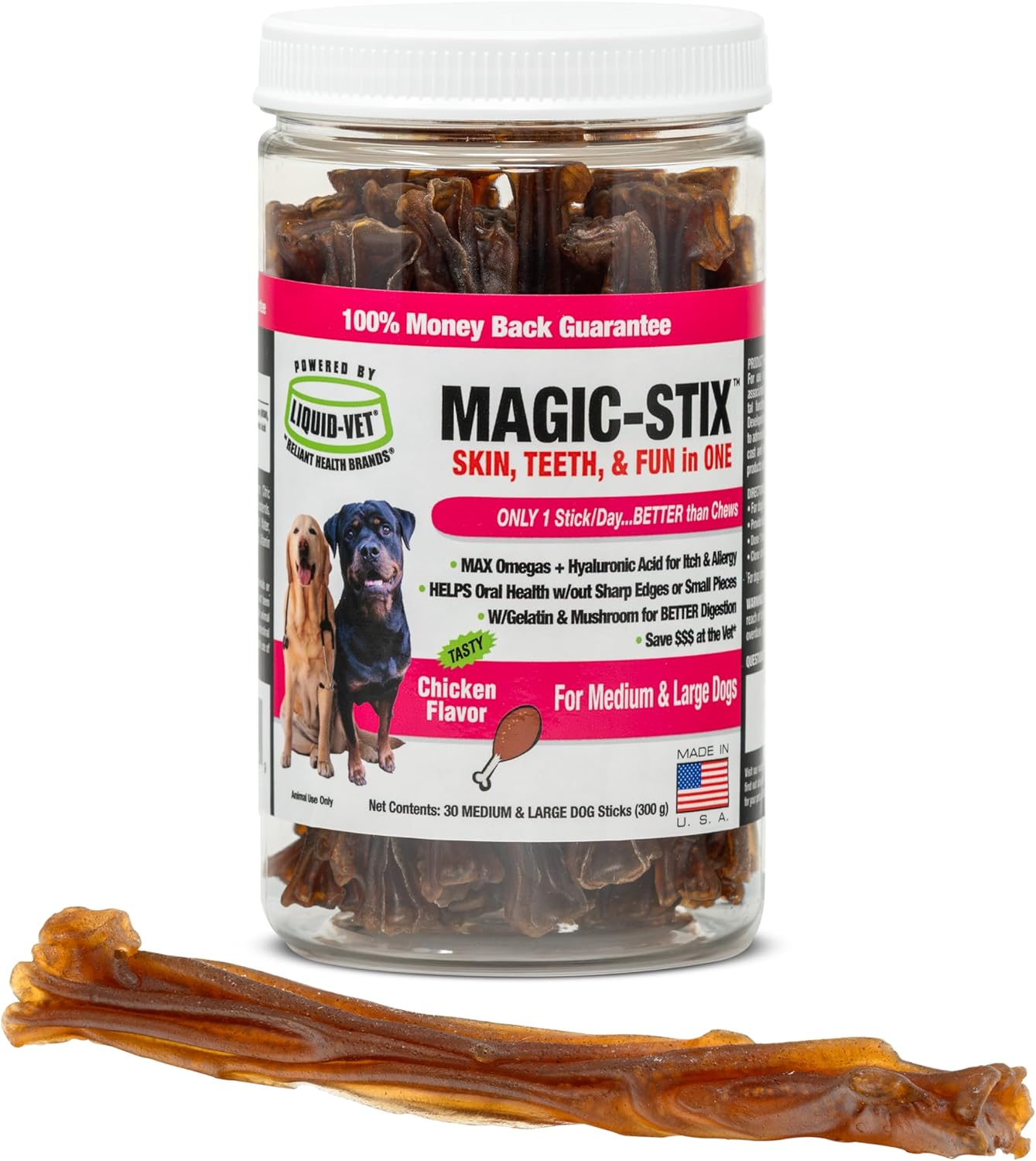 LIQUID-VET Magic-STIX™ Skin, Teeth & Fun – Large Dog – Chicken Flavor – 30 Count – Made in USA