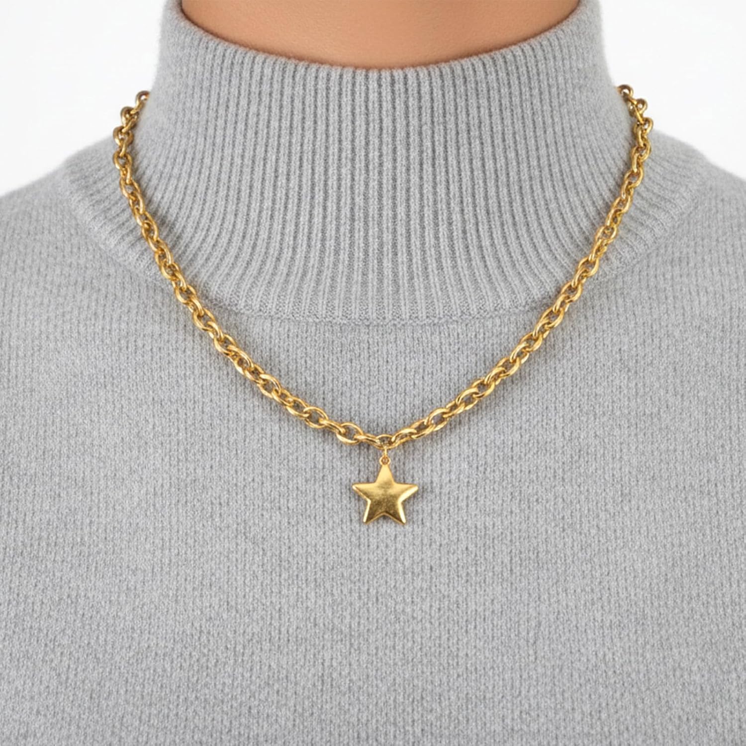 Chunky Gold Star Heart Pendant Necklace for Women Thick Chain Choker Trendy Jewelry Vintage Gold Star Necklace For Gifts On Birthday Holidays - Image 7