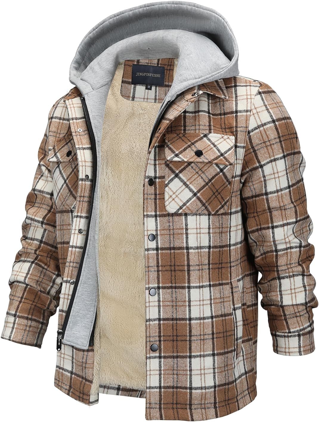 INVACHI Men's Long Sleeve Sherpa Lined Shirt Jacket Flannel Plaid Fleece Coats